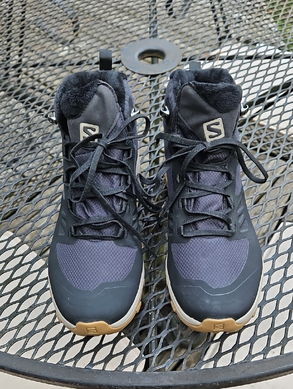 Salomon Black and Gray Trail Boots with Tan Soles